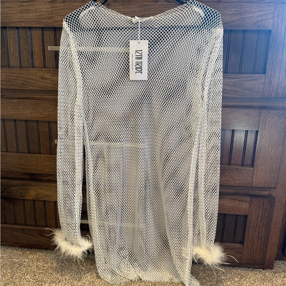 12th Tribe White Mesh Long Sleeve Dress